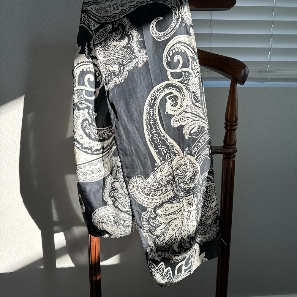 Jones New York 100% Silk Scarf Black White Paisley 58x10 Long Oblong Classic